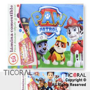 LAMINA COMESTIBLE PAW PATROL P/TORTAS 27CM x 21CM x 1